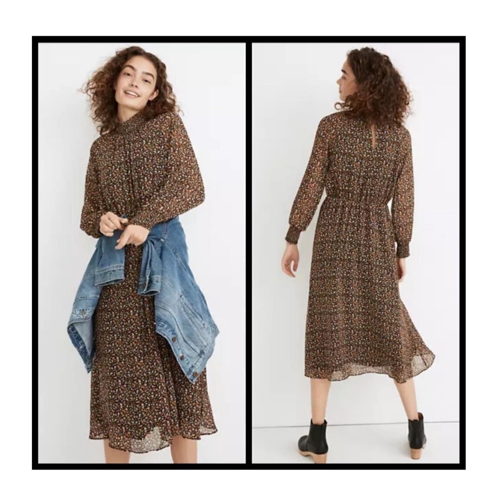 Madewell (Re)sourced Georgette Smocked Neck Midi Dress Folktale Paisley  XL